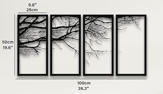 DEKADRON Metal Wall Art, Tree of Life 4 Pieces, Metal Tree Wall Art, Tree Sign, Metal Wall Decor, Interior Decoration, Housewarming Gift, 4 Panels Wall Hangings (40" W x 20" H / 100x50 cm)