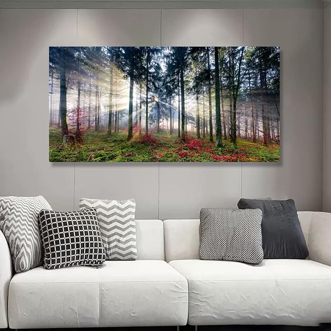 Nature Landscape Sunrise Tree Canvas Wall Art - 28x57 inches Wall Decoration for Living Room Forest Picture Artwork Painting Prints of Trees for Bedroom and Home Décor