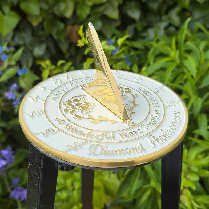 Anniversary Sundial Gift for 60th Diamond Wedding Anniversary in 2025 - Recycled Metal Home Decor Or Garden Present Idea - Handmade in UK for Him, Her Parents Or Couples 60 Year Celebration