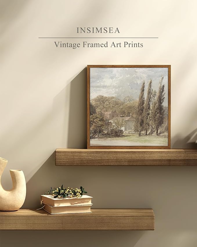 InSimSea Square Framed Canvas Wall Art, Gardens Classical Scenery Paintings, Rustic Gardens Wall Pictures for Bedroom Bathroom Living Room, Canvas Prints Artwork, Vintage Home Decor 10"x10"