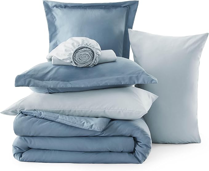 Bedsure Grayish Blue California King Comforter Set - Cal King Bed Set 7 Pieces, Cali King Bedding Set with Comforter, Sheets, Pillowcases & Shams