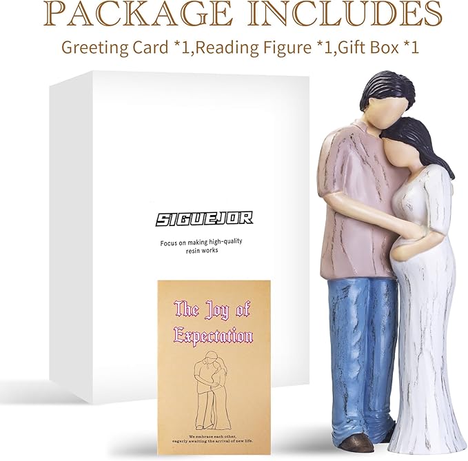 Expectant Dad Mom Gifts, Embracing New Beginnings, Hand-Painted Resin Sculpture of Husband and Pregnant Wife in an Embrace, for Expecting Parents and Family Celebrations