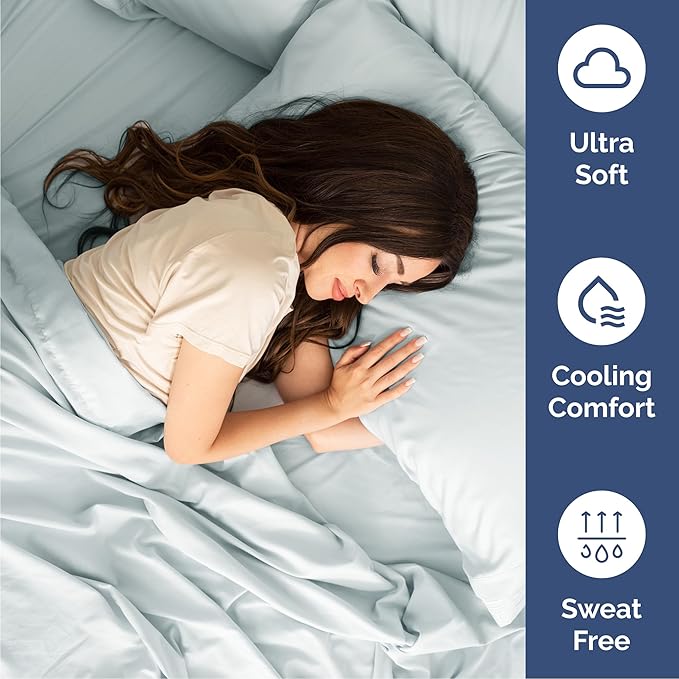 Cal King Size 4 Piece Sheet Set - Comfy Breathable & Cooling Bed Sheets Set - Hotel Luxury Bedding for Women, Men, Kids, Teens, Boys & Girls - Deep Pockets, Soft, Wrinkle Free - Oeko-Tex - Ice Blue