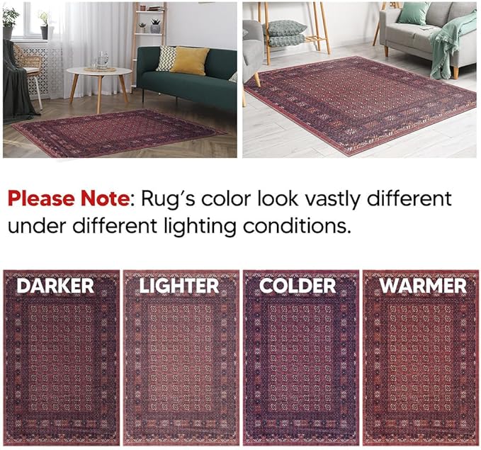 Keen Home Design 9x12 Rug - Machine Washable Area Rug with Non-Slip Backing, Ideal for Living Room, Dining Room, Bedroom - Vintage, Easy Clean, Durable, Low Pile Rug - (9' x 12')