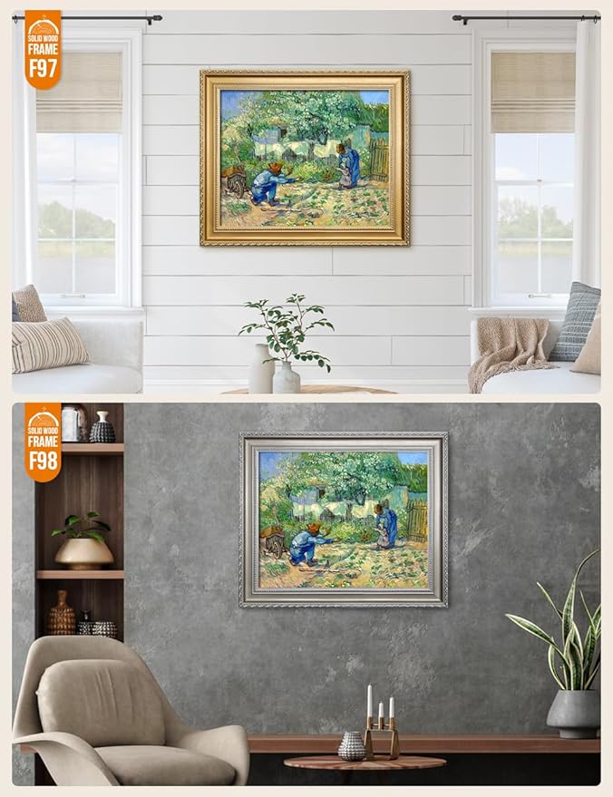 DECORARTS - First Steps - Vincent Van Gogh Giclee Prints w/Antique Brown Frame for Wall Decor. Picture Size: 20x16, Total Size w/Frame: 23x19