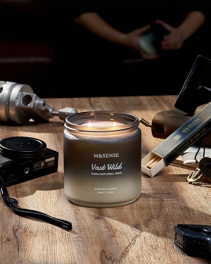 M&SENSE Sage Citrus Scented Candles for Men, 2 Wick 11.6oz Slow Burning 70 Hours Large Natural Soy Wax Black Candle Luxury Manly Scented Home Fragrance Holiday Gift for Him