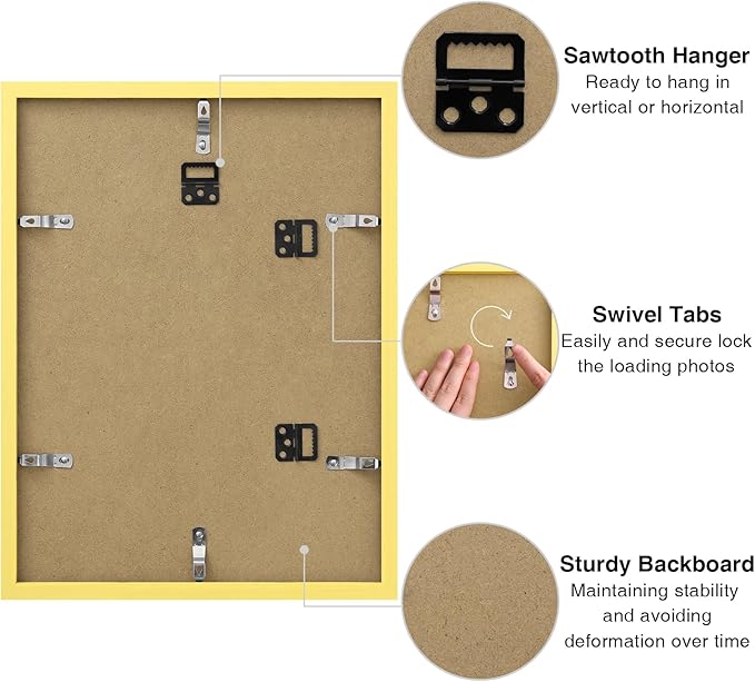 Vittanly 12x16 Picture Frame for Wall, Plexiglass, Displays Poster 11x14 with Mat or 12x16 without Mat, PVC Frame Material, Horizontal or Vertical Hanging, 1 Pack, Natural