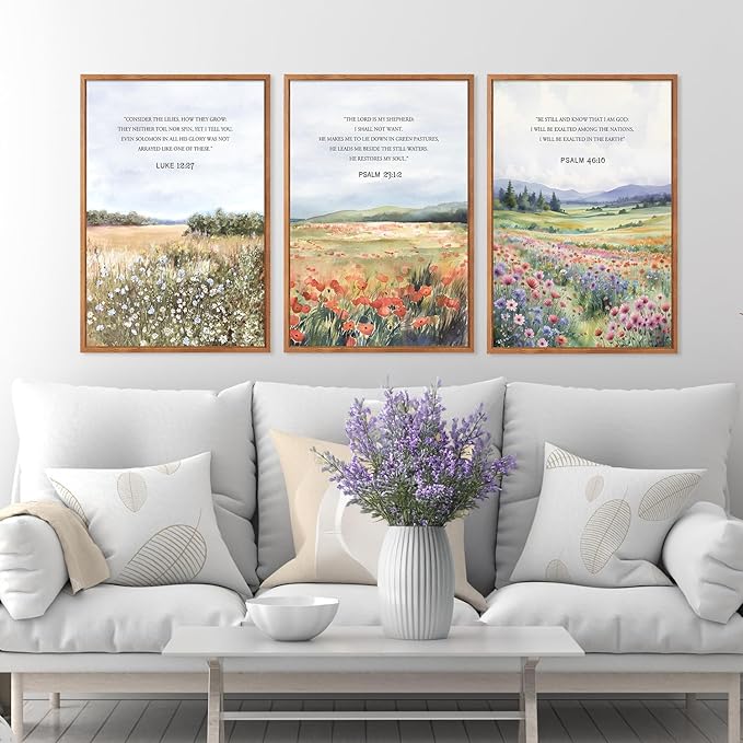 CHDITB Framed Canvas Wall Art Print 1123 , Nature Flowers Christian Wall Decor, Floral Spiritual Scripture Wall Painting, Vintage Church Biblical Verses Art Prints For Zen Room Yoga Room Decor 16"x24"x3