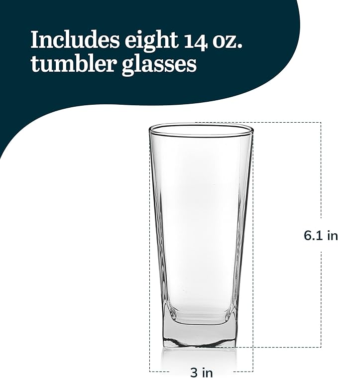 Libbey City Tumbler Glasses, 14.3-ounce, Set of 8