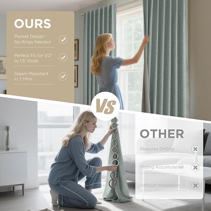 Joydeco Blackout Curtains for Bedroom - 84 Inch Long 100% Light Blocking 2 Panels Sage Green Drapes, Thermal Insulated Room Darkening Curtains, Linen Textured for Living Room, Rod Pocket & Back Tabs