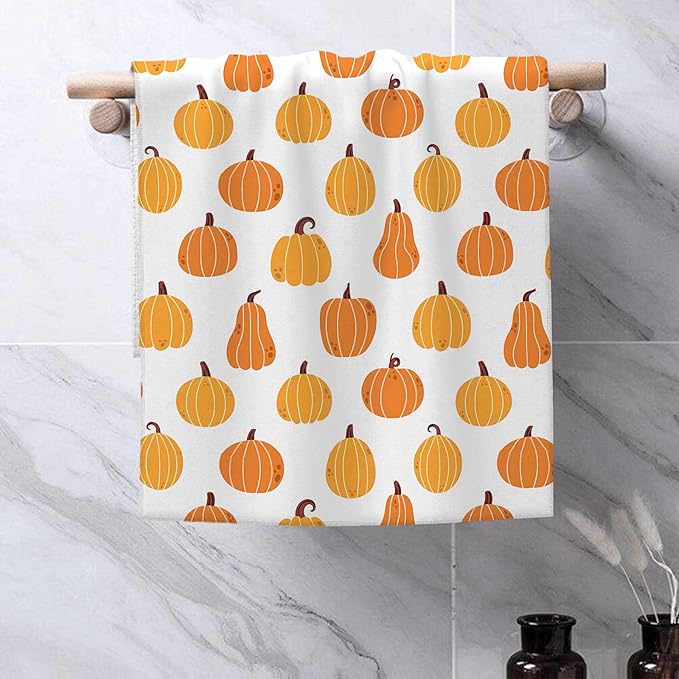 Fall Kitchen Towels 16x24 Inch Burnt Orange Yellow Pumpkin Decor Dish Towels Autumn Harvest Thanksgiving Seasonal Decoration Hand Towel Absorbent Dish Cloths for Home Kitchen Dining Set of 2