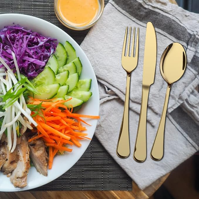 Aisoso Gold Silverware Set for 8, 40-Piece Gold Flatware Set Stainless Steel Cutlery Kitchen Utensil Set Mirror Polished