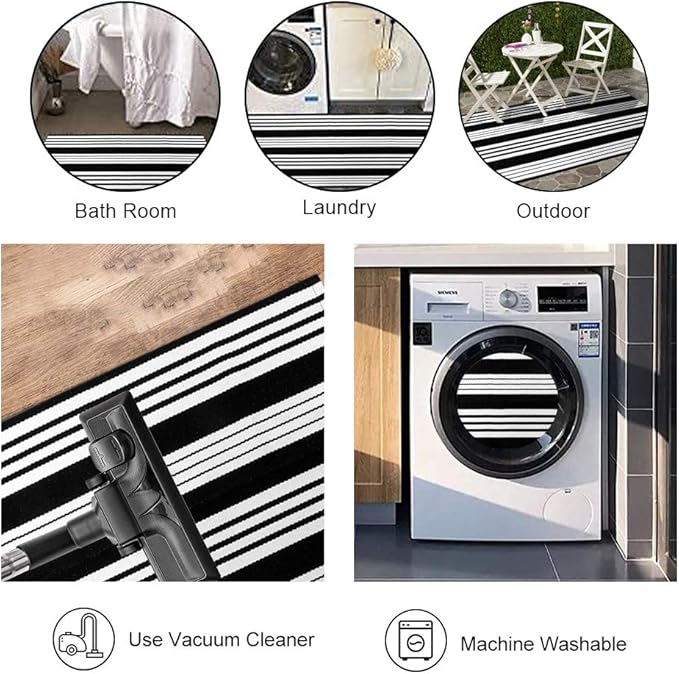 OJIA Fall Front Door Mat 24"x35" Black & White Front Door Rug Washable Entry Rug Cotton Handwoven Halloween Indoor Outdoor Doormat Small Area Rugs for Porch/Entrance