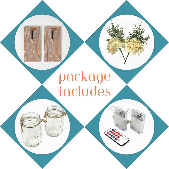 Besuerte Wall Sconces Set of 2 with Remote, Farmhouse Wood Wall Art Decor for Home Living Room Bedroom Decorations with Rose Bouquet Flowers and LED Fairy Lights (Large Brown)