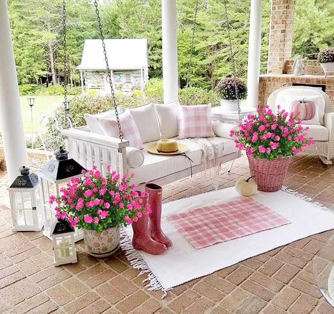 Outdoor Faux Flowers Artificial Plants & Flowers Boxwood Springs Artificial Outdoor Flowers UV Resistant Boxwood Greenery Artificial Uv Resistant Outdoor Plants Artificial Greenery Stems(Pink)