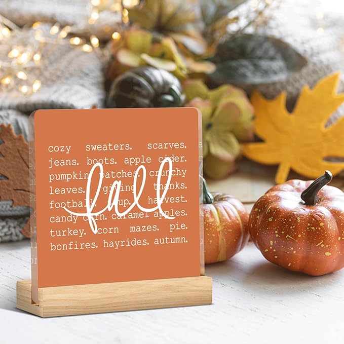 Rustic Fall Decor Cute Fall Decorations for Home Office Fall Pumpkin Decorations Retro Autumn Thanksgiving Acrylic Decor for Bedroom Table 5 x 5 inches (Acrylic 1704)