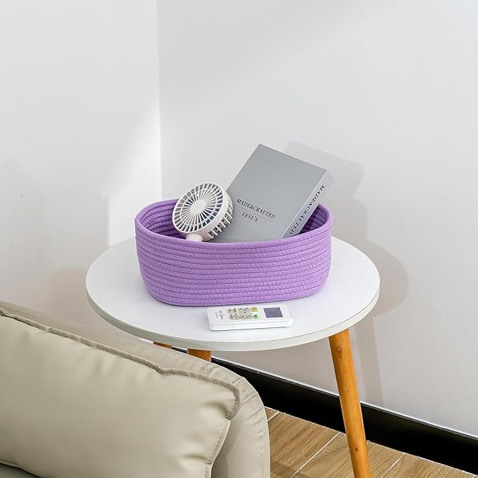 CubesLand Small Storage Baskets for Shelves, Closet Organization Storage Bins Empty Gift Basket 3 Packs Baby Nursery Woven Baskets for Organizing, Rectangular Clothes Closet Shelves Baskets Purple