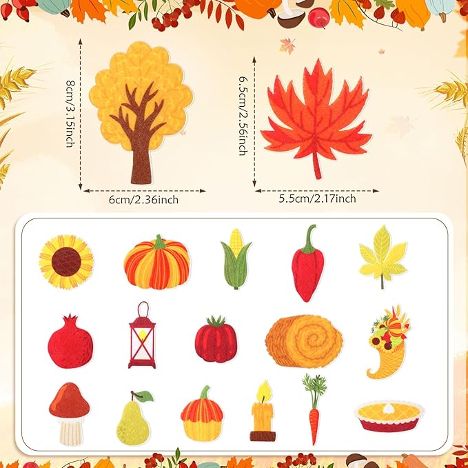 Thinkday 37-Piece Fall Thanksgiving Felt Craft Kit, DIY Pumpkin Felt Set DIY, Pumpkin 36 Detachable Fall Squirrel Pine Cones Corns Ornaments for Playing(Scarecrow)
