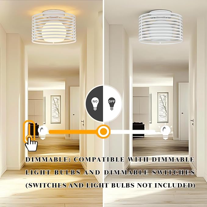 Modern Industrial Frosted White Small Semi Flush Mount Ceiling Light Fixture,Close to Ceiling Lamp Lighting Fixture With Milk Glass Cover,for Closet Hallway Bathroom Foyer Entryway Pantry Laundry room