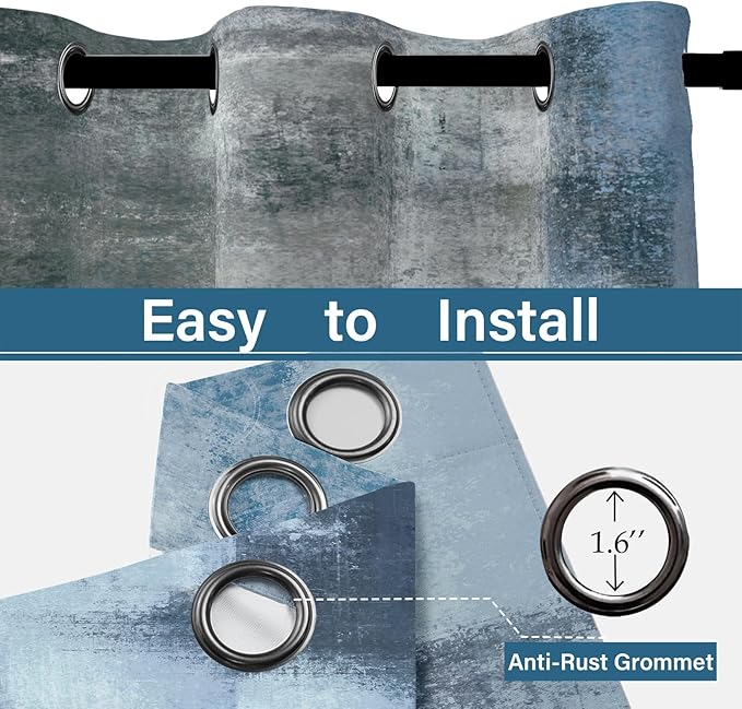 Asuexpect Dusty Blue Abstract Curtains 2 Panels Set Navy Grey Geometric Curtain Modern Chic Window Treatments Decorative for Farmhouse Living Room Bedroom Window 50% Darkening Curtain 42x84 Inch