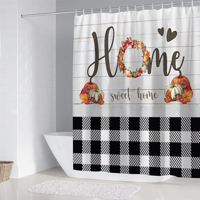 FZDHHY 4PCS Fall Bathroom Set Pumpkin Shower Curtain Set Thanksgiving Bathroom Decor Set Autumn Shower Curtains for Bathroom with 12 Hooks 72x72 inch