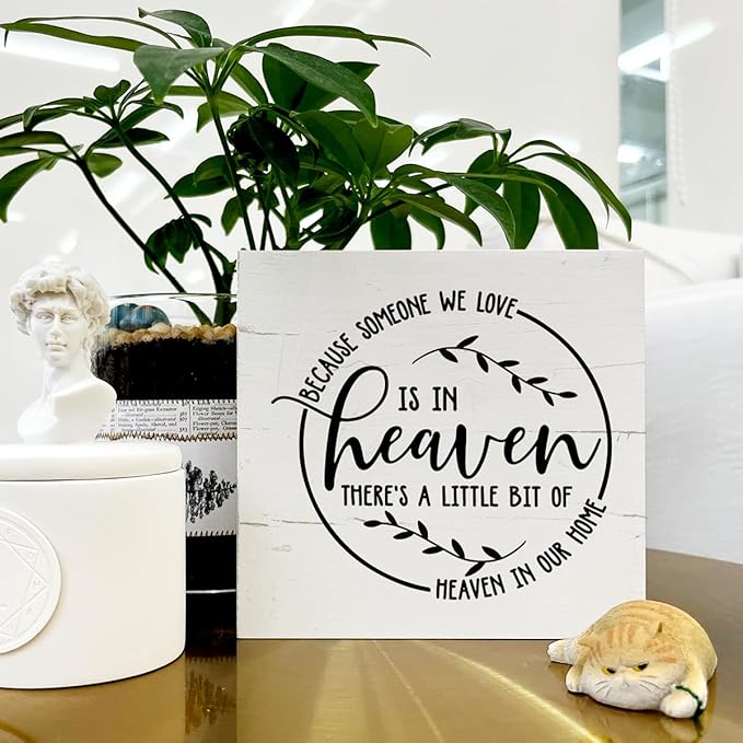 Memorial Wood Sign, Because Someone We Love is In Heaven, Box Sign Tabletop Decor, Sympathy Gift for Loss of Someone Loved, Bereavement Memorial Gift, Home Decor for Shelf, White Wood Box Sign