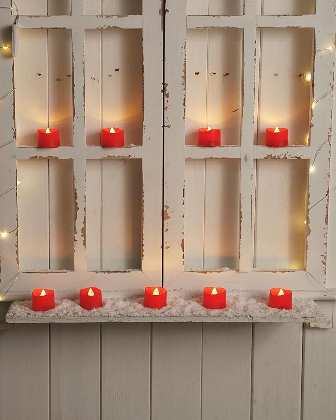 Homemory Red Tea Lights Candles Battery Operated, 200+Hour Flameless Flickering Fake Electric LED Colored Tealights Candles for Party, Wedding, Anniversary, Halloween, Christmas, 24-Pack