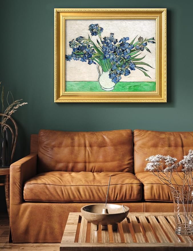 DECORARTS - Vase with Irises, 1889 by Vincent Van Gogh. Giclee Print on Acid-Free Canvas in Gold Solid Wood Frame. Picture Size: 20x16, Total Size: 24.75x20.75, Made in USA