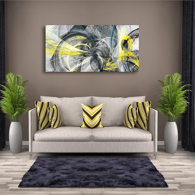 Yellow and Black Abstract Pictures Canvas Wall Art for Living room Bedroom Wall Decor,Smart Line Wall Art Print Paitnings for home Decor,Morden Artwork An Inspirational Picture Full of Imagination