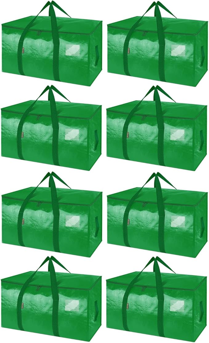 BALEINE 8-Pack Oversized Moving Bags with Reinforced Handles, Heavy-Duty Storage Tote for Clothes, Moving Supplies (Light Green, 8-Pack)