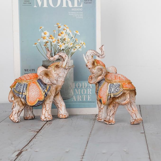 Modern Couple Elephant Decorative Statue - Home Decor Lucky Figurines for Living Room, Dining Table & Shelves - Wedding, Women's Decorations Sculptures - 5.5" L x 5" H