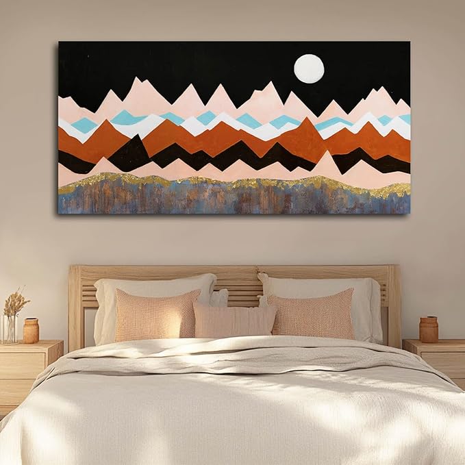 Large Mountain Wall Art Abstract Modern Wall Decor for Living Room Framed Moon Art Geometric Wall Paintings for Dining Room Kitchen 29x58 Inch