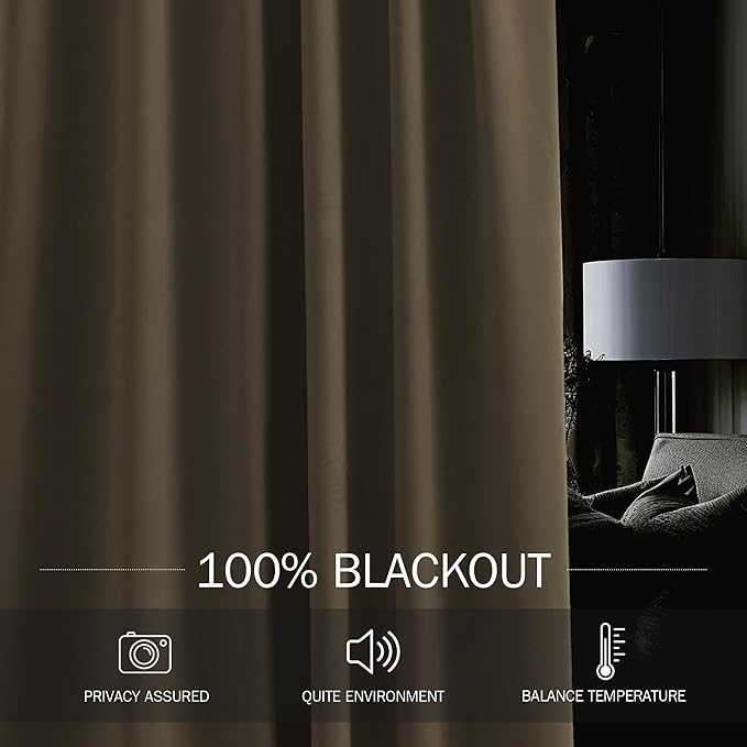 StangH Blackout Velvet Curtains 90 inches Long Beige Soft Thick Heavy Nursery Bedroom Window Drapes Privacy Thermal Insulated Sliding Door Panels for Living Room, W52 x L90, 2 Panels