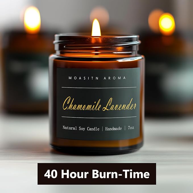 MOASITN Chamomile Lavender Scented Candles for Home| Natural Soy Wax Candle| Handmade Long Lasting Aromatherapy Jar Candel for Women,Men as Summer,Birthday,Relaxing Gifts| 7oz