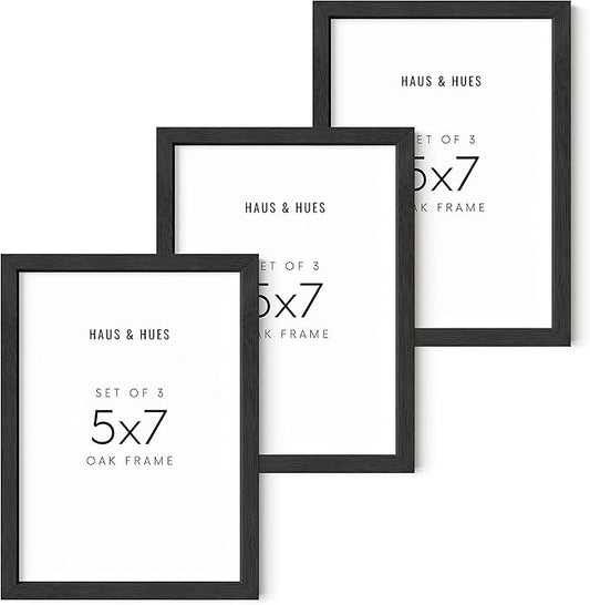 HAUS AND HUES Black Oak Wood Picture Frames, 5x7 inches, Set of 3, for Gallery Wall Decor