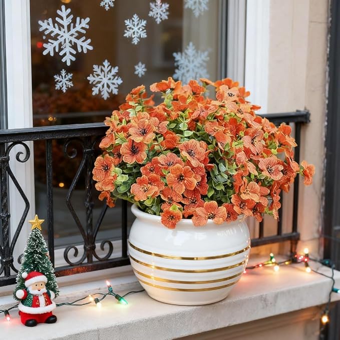 Artificial Flowers UV Resistant Outdoor,12 Bundles Faux Plants for Fall Thanksgiving Christmas Patio Porch Decor, No Fade Window Box Fake Greenery for Home Wedding Walkway Decoration