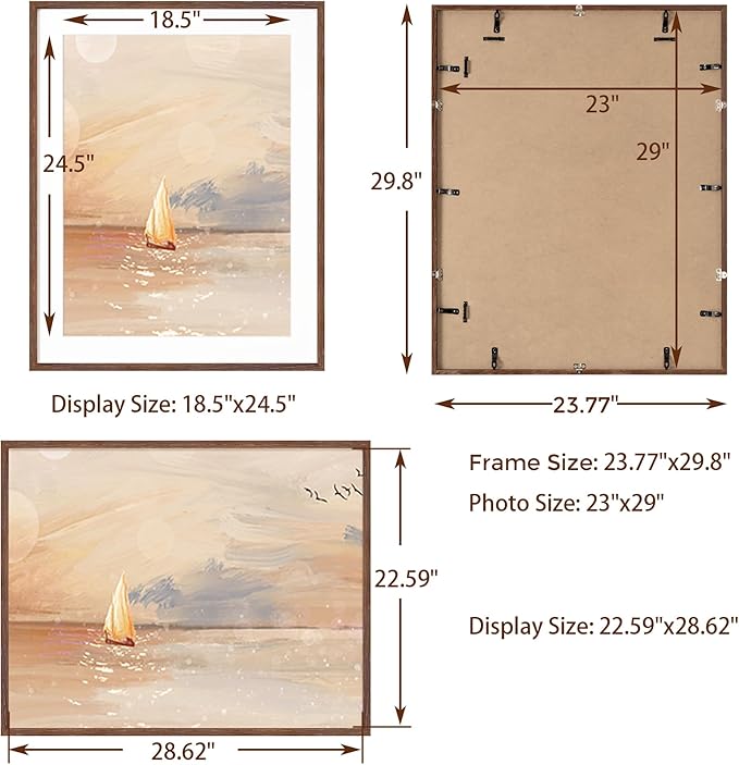 23x29 Oak Wood Frame, 23"x29" Poster Frame, 23x29 Picture Frame with Mat for 19x25, Rustic Wood Frame 23 by 29 with Real Glass, 23" x 29" Art Frame, 23x29 Puzzle Frame (Walnut Color, 1 Pack)