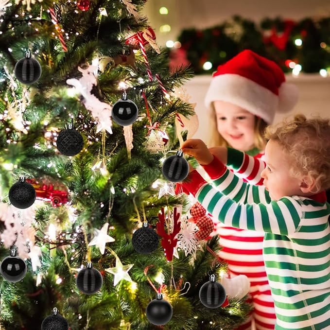 30PCS Shatterproof Black Christmas Tree Ball Ornaments for Holiday Decor