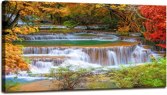 DZL Art S75362 Large Wall Art Canvas Prints Waterfall In Deep Rain Forest Jungle Painting Framed wall art for living Room Bedroom and Office Home Decor Artwork