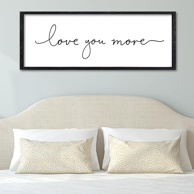 Surfapans Master Bedroom Above Bed Wall Decor Love You More Sign 32"×12" for Couples Over Bed Romantic Love Quotes Large Modren Farmhouse Wedding Wood Framed Horizontal Hanging Art Plaque (Black)
