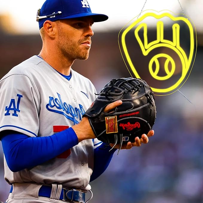 Balanar Baseball Neon Signs for Garage or Man Cave Decor, Gifts With Milwaukee Basebll or Rugby Team Logo, Yellow Baseball Neon for Parties, Bars,Dorms, Office Wall Art and Game Room Decor