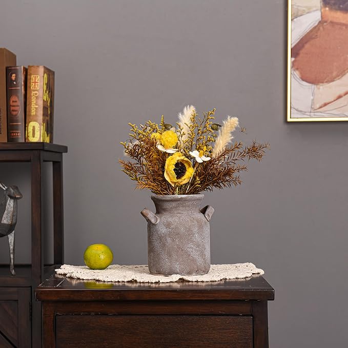 Quoowiit Ceramic Rustic Farmhouse Vase, Distressed Decorative Flower Vases for Home Decor, Ideal Shelf Decor, Boho Vase for Living Room Bedroom Kitchen Office Centerpiece Table Decorations