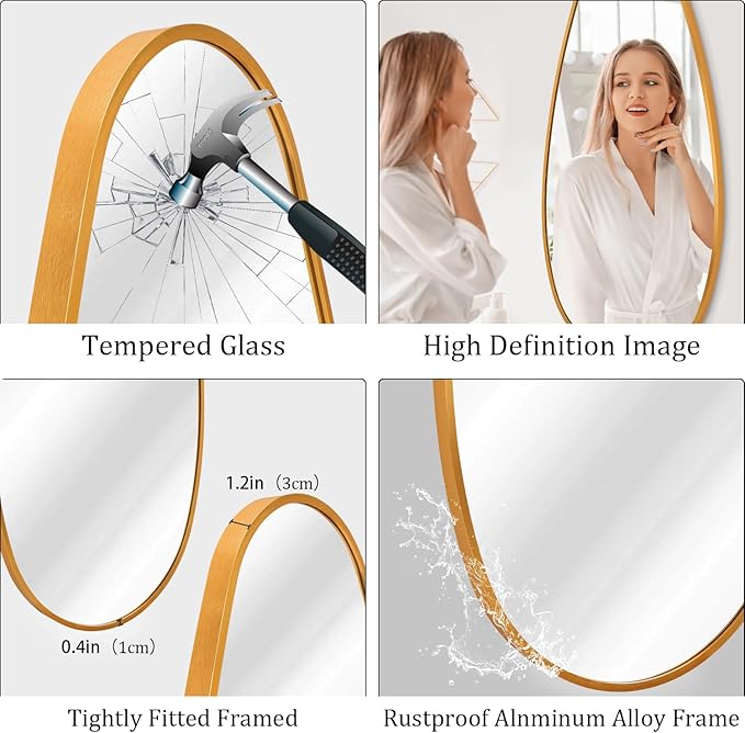 JJUUYOU Wall Mirror Irregular Metal Framed Decorative Gold Mirrors Large 39" X 18" Asymmetrical Modern for Bedroom Living Room Entryway Hallway Hanging Home Decor