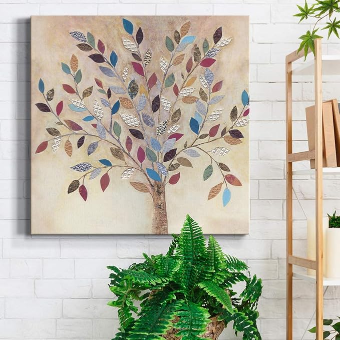 Wexford Home Square Premium Gallery Wrapped Canvas Flower Multicolor Wall Art Abstract Floral Romance Modern Pictures Print for Home Office, Ready to Hang, whimsical wood, 24x24