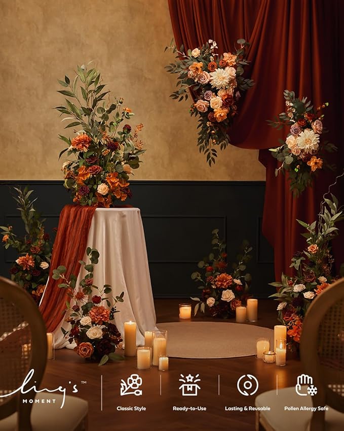 Ling's Moment 10Ft Terracotta Cheesecloth Table Runner Burnt Orange Gauze Semi-Sheer Tablecloth for Wedding Party Bridal Shower Boho Table Decor Rust Thanksgiving Day Fall