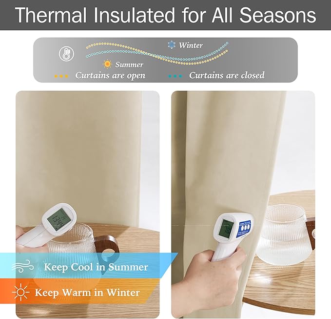 StangH Blackout Velvet Curtains 90 inches Long Beige Soft Thick Heavy Nursery Bedroom Window Drapes Privacy Thermal Insulated Sliding Door Panels for Living Room, W52 x L90, 2 Panels