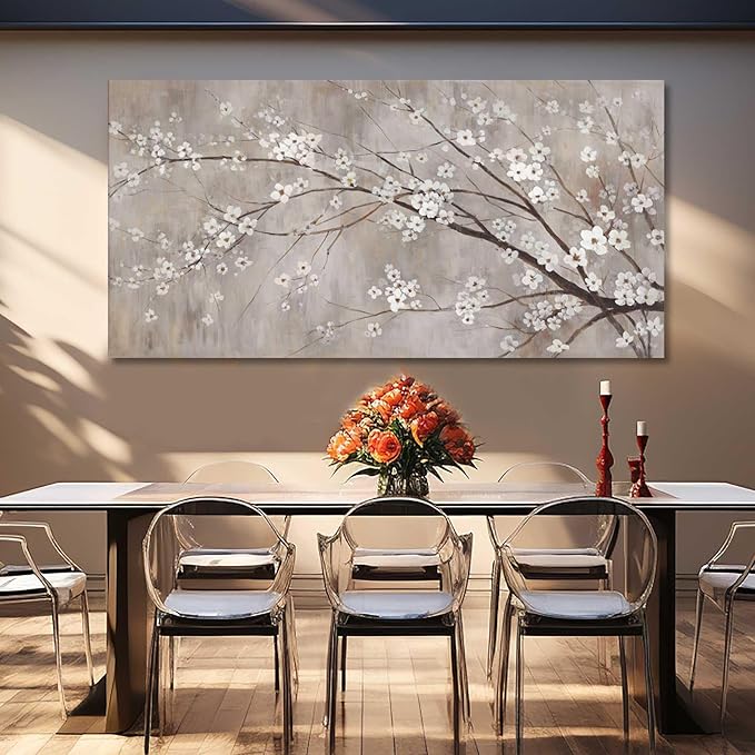 XIANSHOU Botanical Wall Decor Paintings Canvas Wall Art for Living Room White Flower Pictures Artwork Decorations for Bedroom Dining Room Office 29"x 58" Home Decor Ready to Hang