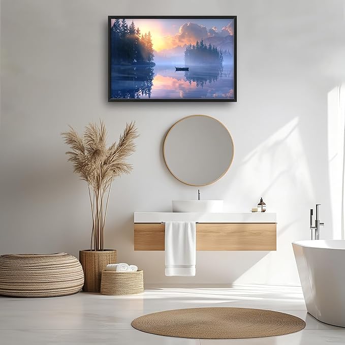 Framed Large Wall Art for Living Room, Lake Forest Canvas Wall Decor, Purple Tree Pictures Painting, Natural Landscape Artwork for Living Room Bedroom Office 36L'' × 24W''