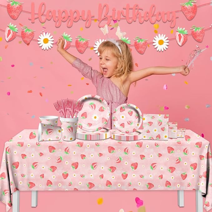 Strawberry Party Decorations - Strawberry Themed Birthday Tableware Disposable Plate,Tablecloth,Napkin Sweet One Party Decorations for Berry First Birthday Supplies