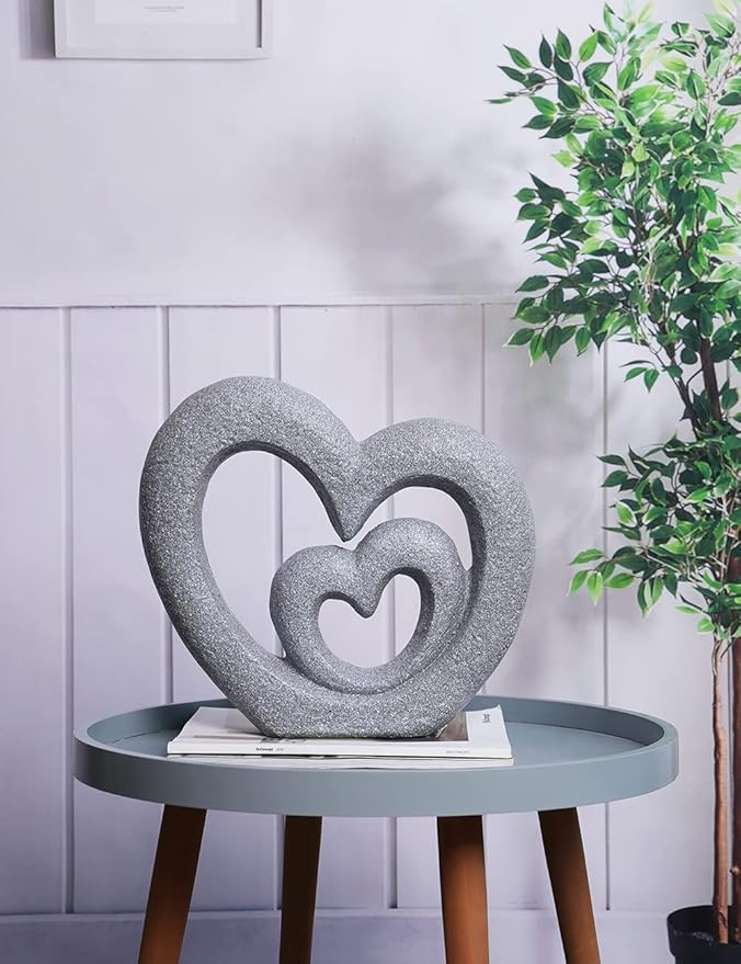 HAUCOZE Heart Decor Figurine Love Gifts Statue Modern Arts Sculpture Polyresin 13.8inch